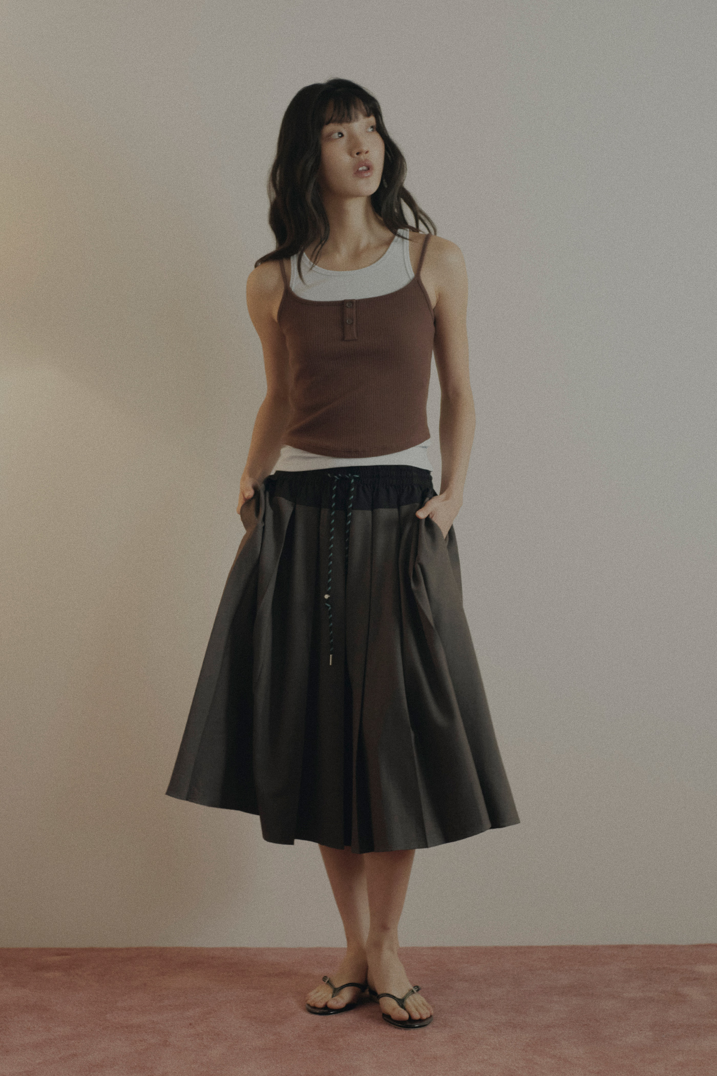 Pleated Drawstring Skirt