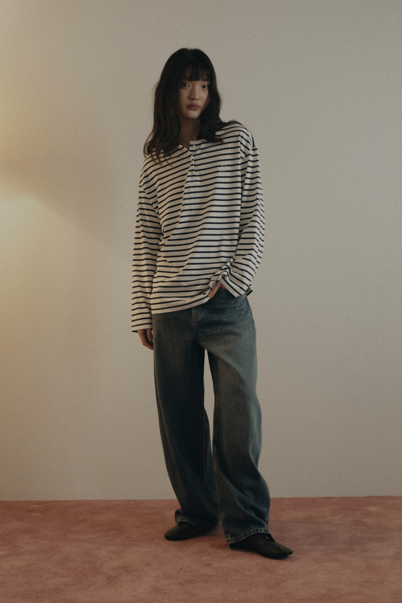 Long Sleeve Striped Polo Shirt