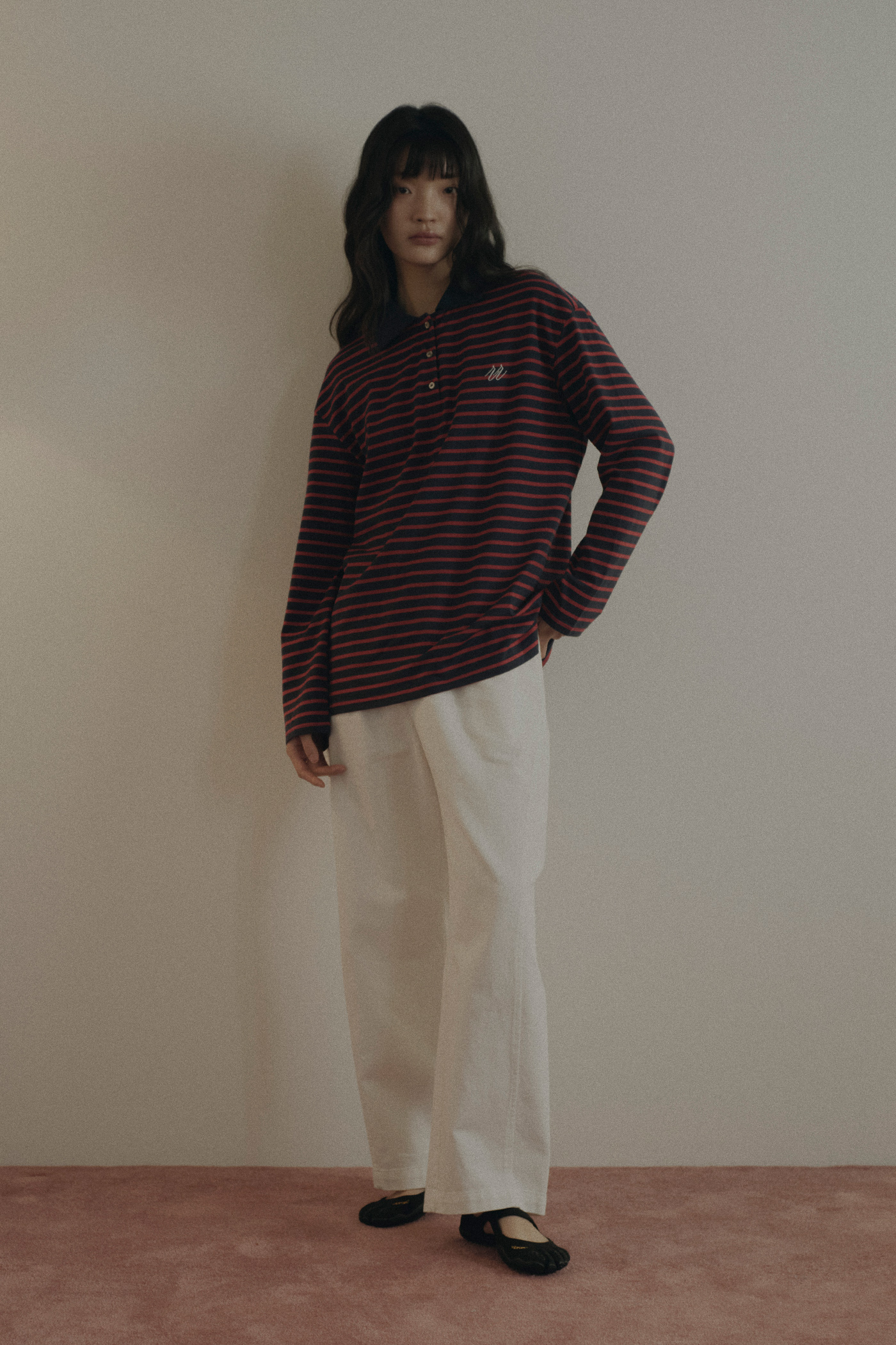 Long Sleeve Striped Polo Shirt